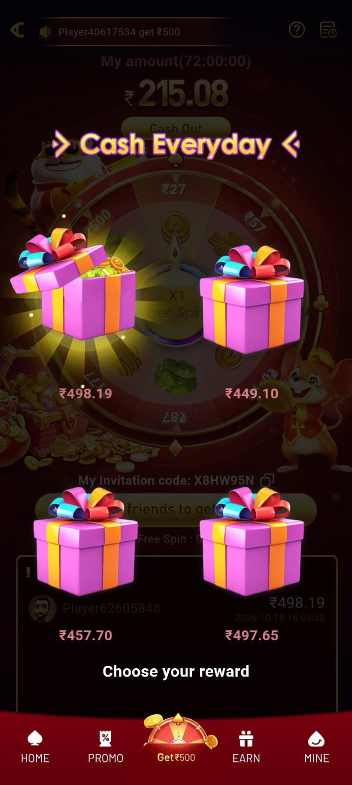 NK7 Game daily rewards screen with gift boxes and reward options